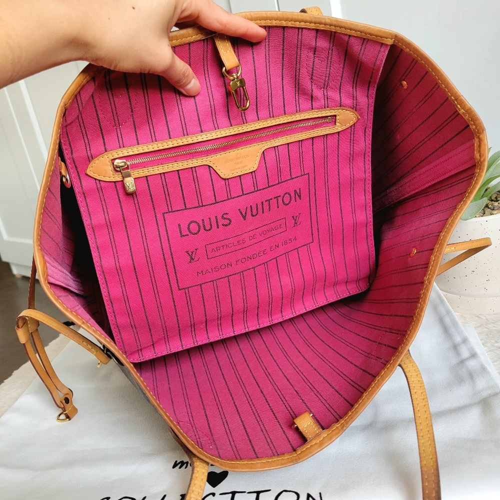 Louis Vuitton Neverfull MM Monogram "PEONY Hot Pink Interior" Tote Bag - Picture 12 of 17